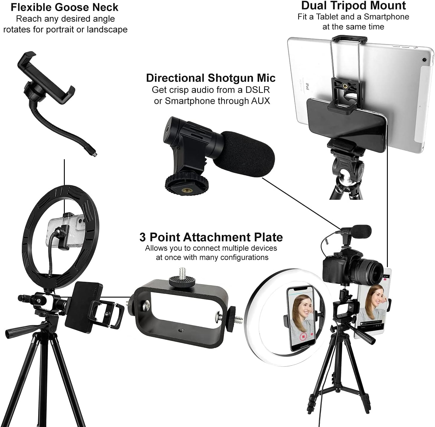 Acuvar Premium 9-Piece Vlogging Kit for iPhone, Android & Cameras – Wireless Microphone, Tripod Stand & LED Ring Light – YouTube, TikTok & Content Creator Bundle (Pro Kit)