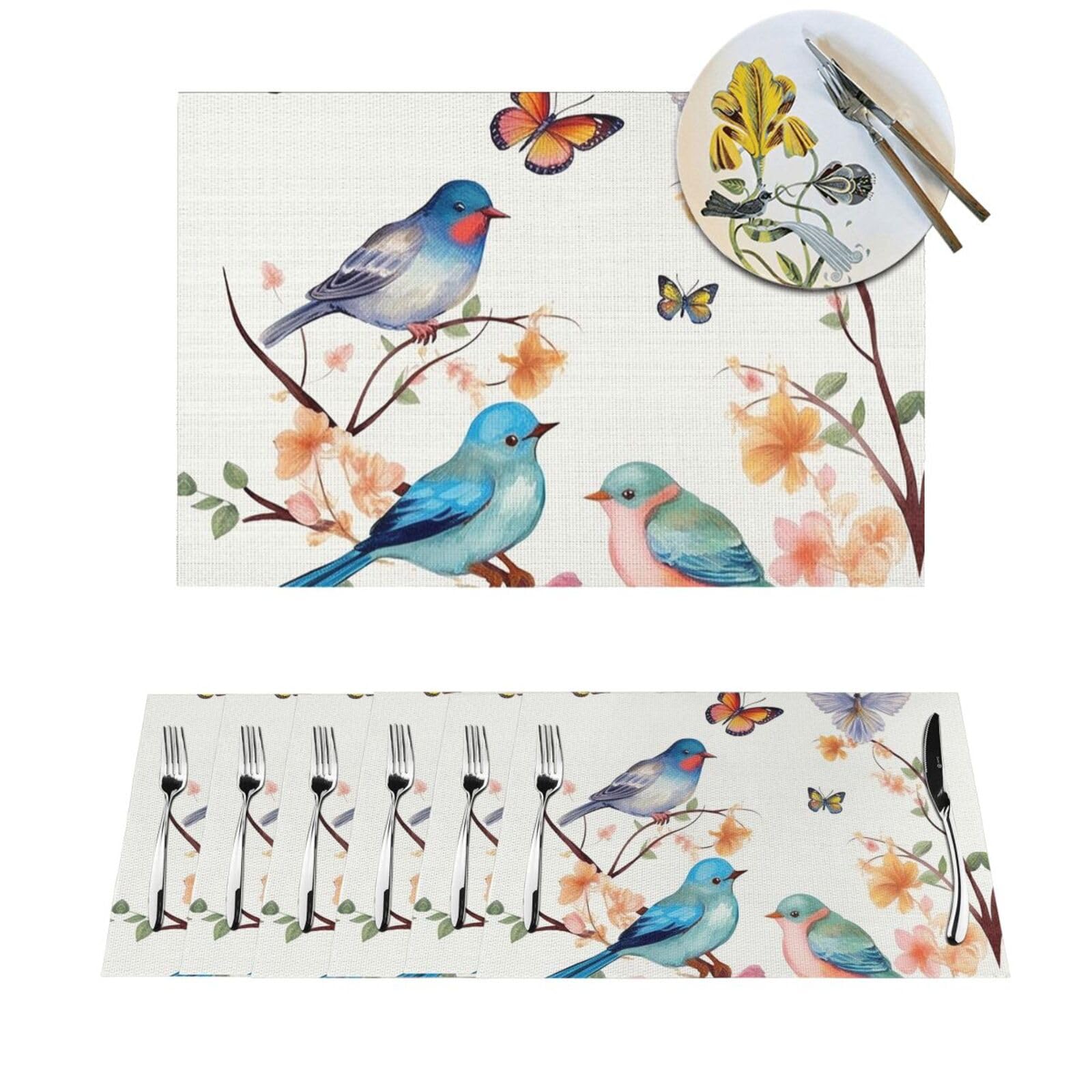 Sets de table antidérapants PVC 30,5x45,7 cm déco oiseaux papillons pour table de fête