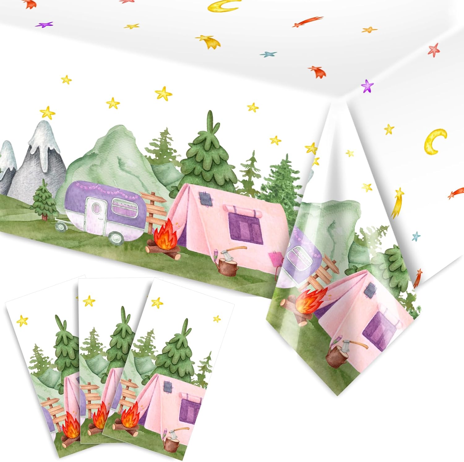 Amazon.com: AnyDesign 3Pcs Camping Birthday Table Cover 54 x 108 Inch Picnic Hiking Camper ...