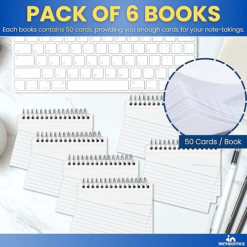 Miniatura 5 de 1InTheOffice Fichas de índice en espiral de 3 x 5 pulgadas, encuadernadas en espiral, 50 tarjetas blancasespiral (paquete de 6)