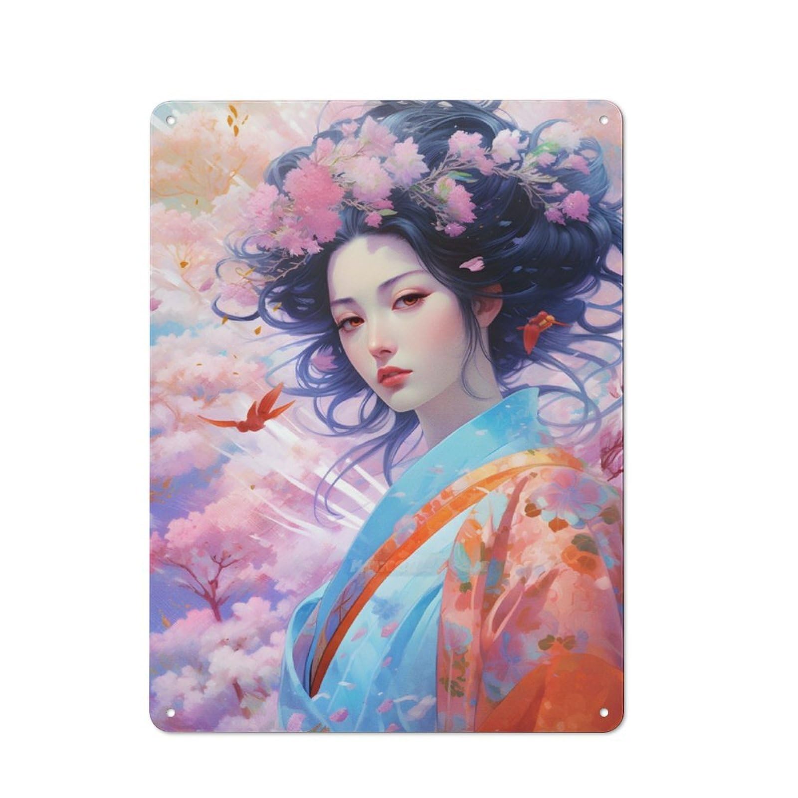 Junmoney Girls Cherry Blossom Printed Metal Sign 40X30cm For Living Room Or Hallway, A Decorative Christmas Gift For Living Room Decor Lovers