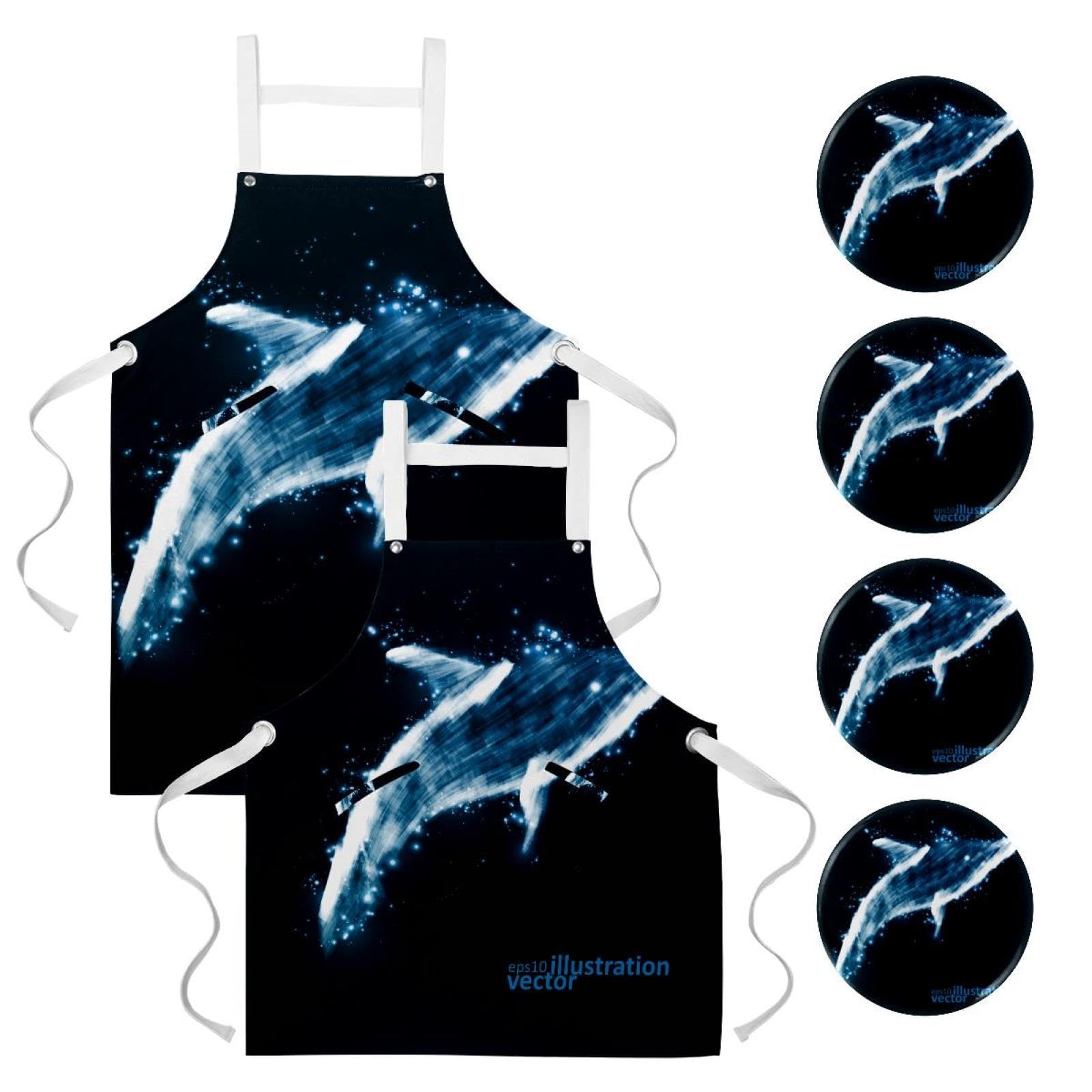 Tablier de cuisine grand format dauphin étoilé avec 4 broches