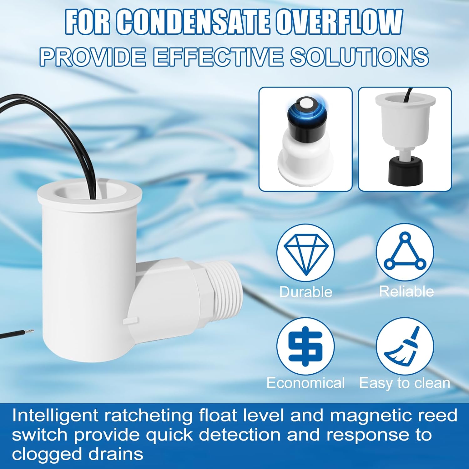 SS2 AC Float Switch L Shape, Safety Switch ss2 for HVAC Drain Pan Condensate Outlet, 3/4 Inch Condensate Shut Off Sensor AC Float Switch for Condensating Overflow Detection - 4 Pack