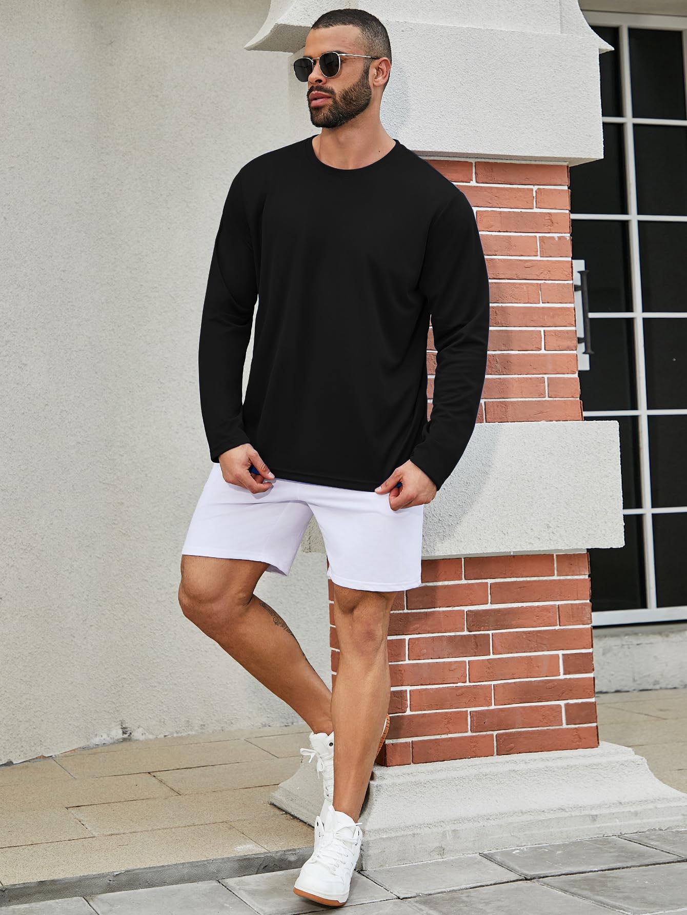 Facitisu Camiseta de manga larga para hombre, informal, cuello redondo, suave, para correr, natación, ciclismo, pesca