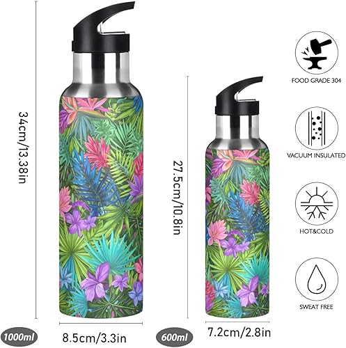 Miniatura 2 de Botella de agua de acero inoxidable de 20 onzas, botella de agua deportiva sin BPA para gimnasio, viajes al aire libre, escuela, flores exóticas