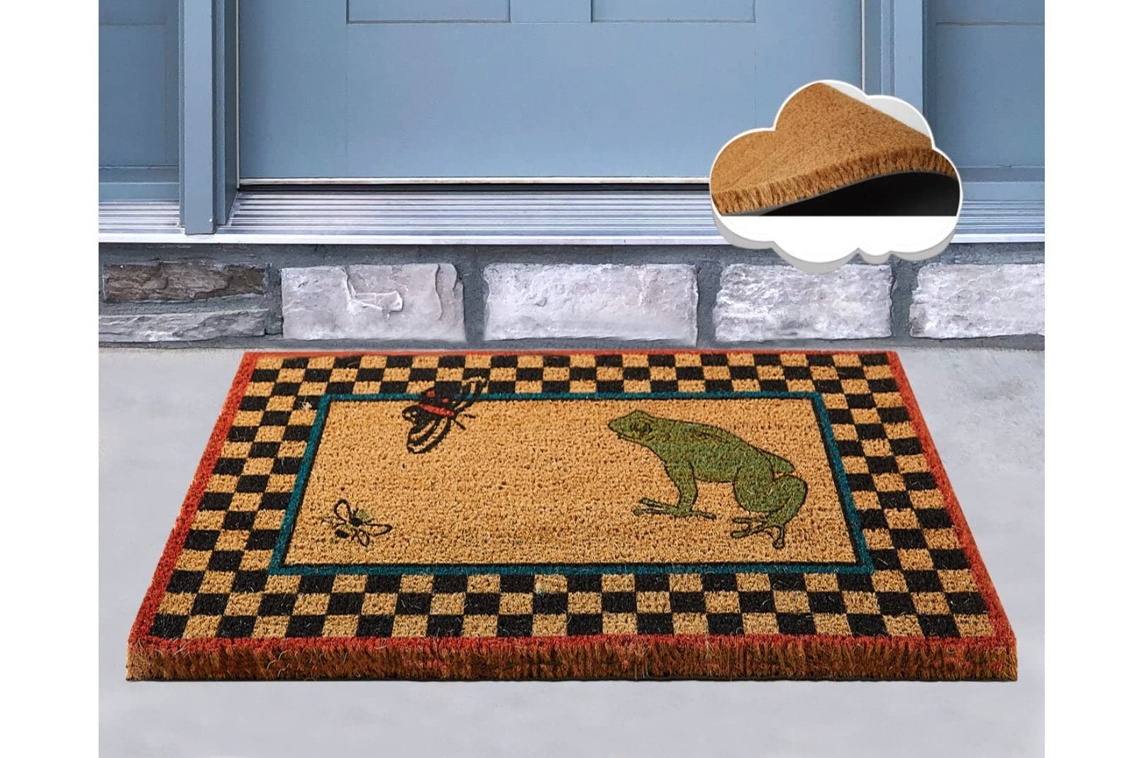 Cute Frog Welcome Checkered Home Doormat Front Door Entrance Bedroom Door Mat Non-Slip Kitchen Mat Christmas Halloween 16 * 24