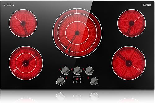 Vista 10 de Karinear Placa de Cocción Eléctrica de 36 Pulgadas, Control de Perillas, 5 Quemadores, Protección contra Sobretemperatura, Indicador de Superficie