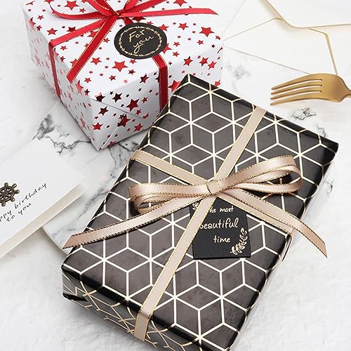 Miniatura 10 de VIVIQUEN Cinta de satén negra de doble cara con borde dorado, cinta continua de poliéster de 1 pulgada -25 yardas, cinta ancha para envolver