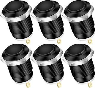 DaierTek 6pcs 12V Momentary Push Button Switch 12mm Waterproof Small Round Mini Micro Black Metal Power Pushbutton SPST for Car RV Marine Boat Automotive