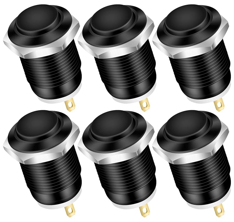 Interruptor Push Button Momentâneo DAIERTEK 12 V IP65 Preto Metálico 2 Pinos – Conjunto com 6 unidades