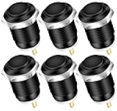 DaierTek 6pcs 12V Momentary Push Button Switch Waterproof Black Metal 12mm 1/2'' Small Round Power Pushbutton 2 Pin Push ON