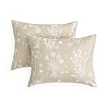 Wake In Cloud - Floral Pillow Cases, Botanical Flower Cottagecore Pattern Printed, Set of 2 Soft Pillowcases Pillow Shams Covers, Tan, Standard Size 20x26 Inches