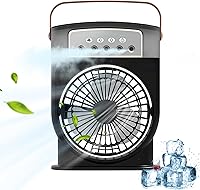 Vista 1 de Ventilador pequeño, ventilador de aire portátil con 3 velocidades de viento, mini unidad de aire acondicionado, escritorio con niebla y luz
