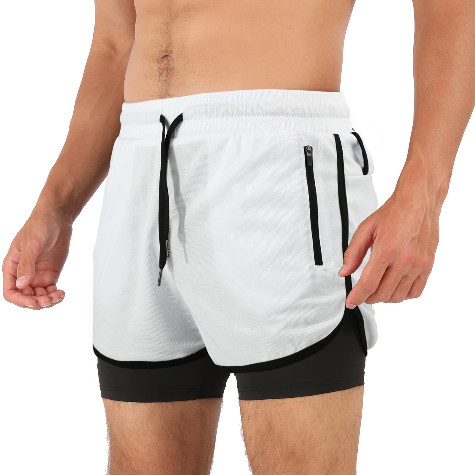 Superora 2 en 1 Short de Course Hommes de Compression avec Poches Téléphone | Gym Fitness Workout Poches Zippées