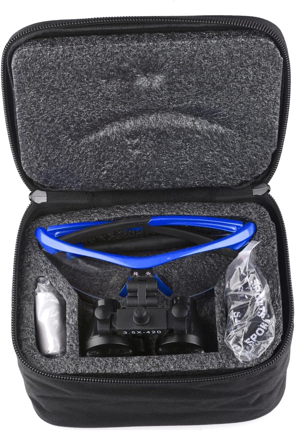 Lab Magnifier 3.5X 420MM Binocular Loupes Black Len Cone with LED Headlight HeadLamp (Blue)