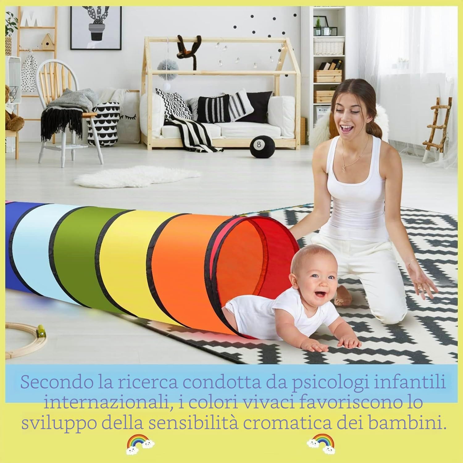 LATERN 180CM Tenda a Tunnel per Bambini, 46CM Tunnel per Bambini con Apertura Rotonda Tunnel di Scansione Pop-Up Colorato per Ragazzo Ragazza Animali Giocare Interno All'aperto Giardino Casa Gioco