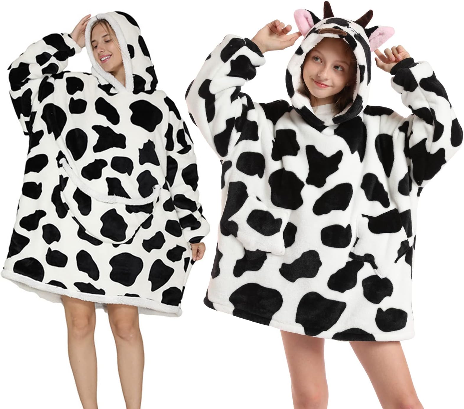 Shamdon Home Collection Blanket Hoodie,Wearable Hoodie Blanket,Oversized Hooded Sweatshirt with Hood Sherpa Fleece, Cow, Adult