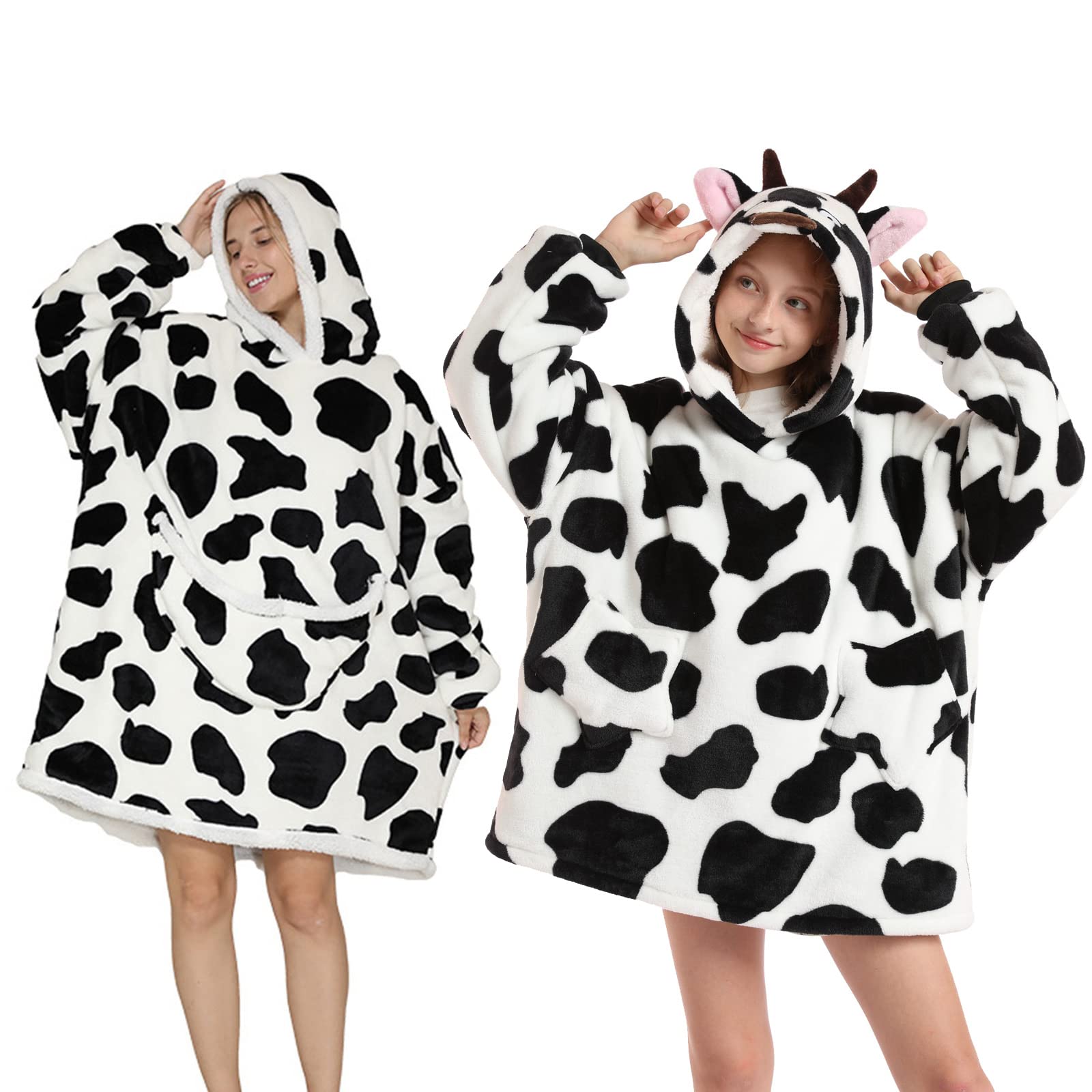 Shamdon Home Collection Blanket Hoodie,Wearable Hoodie Blanket,Oversized Hooded Sweatshirt with Hood Sherpa Fleece, Cow, Adult