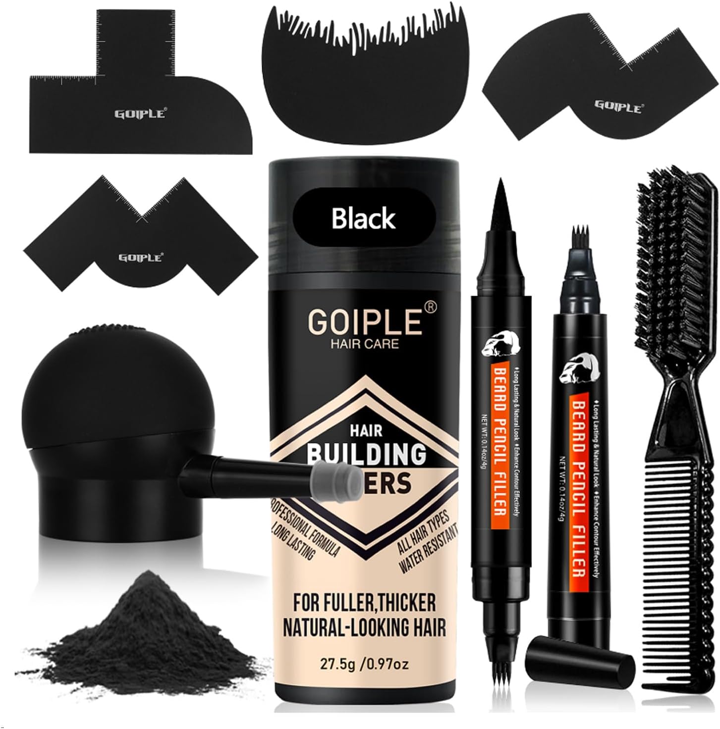 Beard Pencil Filler for Man Water Proof Beard Pen & Beard Brush Long Lasting Coverage Natural Finish - Black Hair Fiber Enhancements Barber Spray - Male Mustache Repair Shape Enhance Card Facial Hair