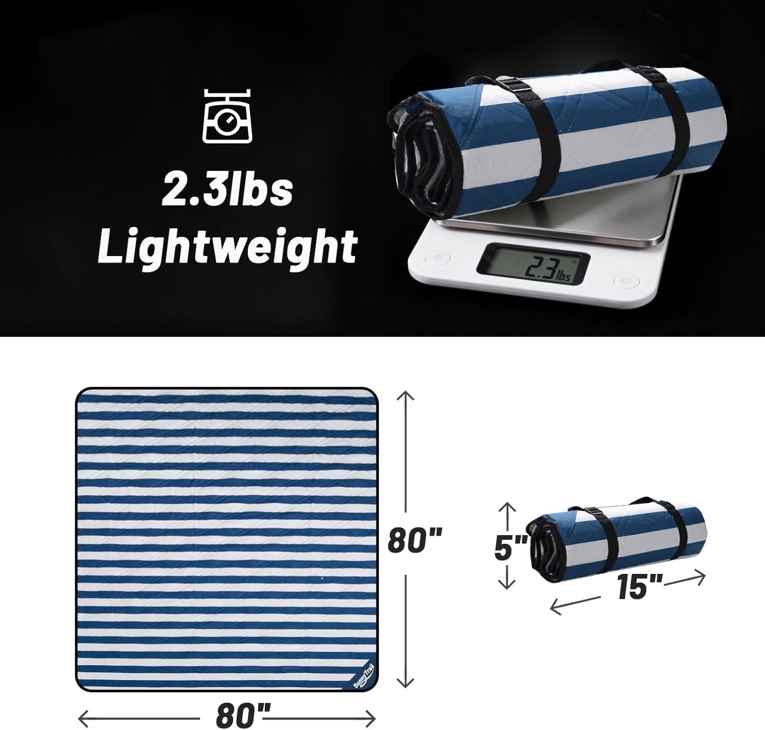 Large Picnic Blanket 80"x80" – Extra Large Waterproof Sandproof Outdoor Blanket for Beach, Grass, Park, Lawn, Camping, Wedding Registry Gift, Foldable & Portable Mat for Family Travel