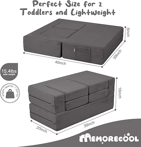 Miniatura 91 de MeMoreCool Sofá modular para niños, sofá convertible suave para niños, silla de espuma de felpa plegable gris para diversión en la sala de juegos de