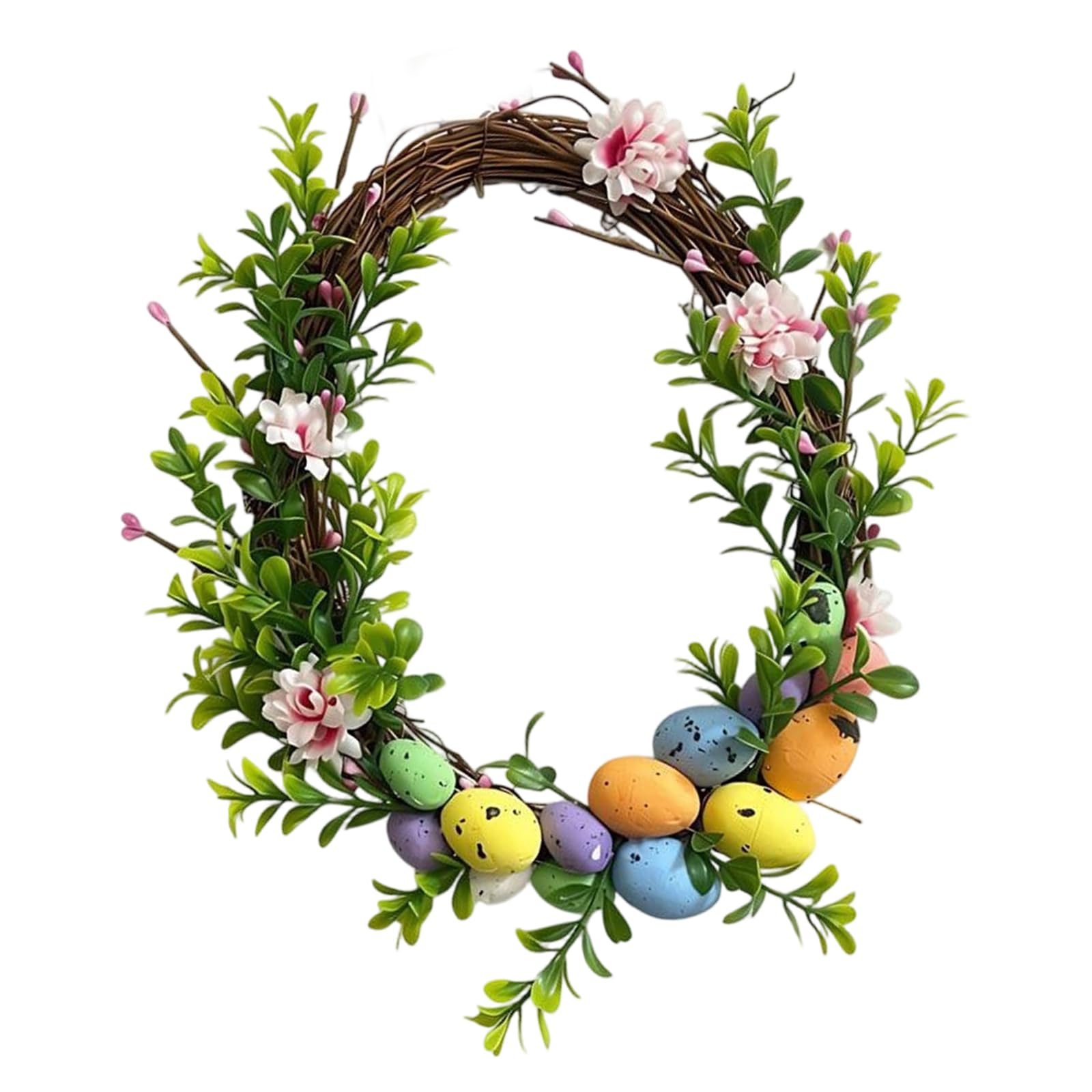 Kalttoy Easy Install Artificial Floral Wreath with Easter Eggs for Spring Home Festival Decors Spring Floral Decors
