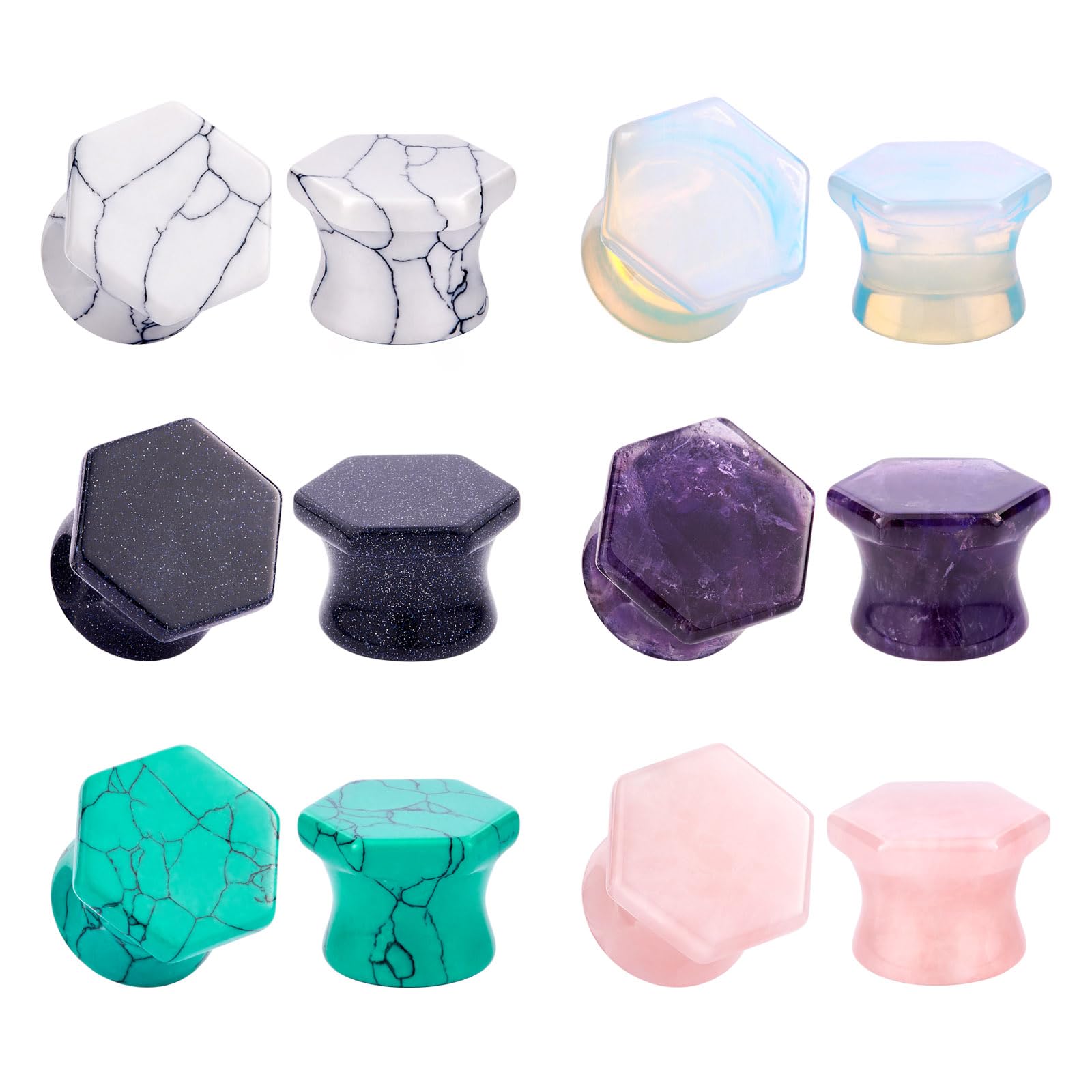 Longbeauty 20/30 Pcs Set Mixed Stone Saddle Double Flared Ear Tunnels Expander Plugs Stretcher 3MM-20MM