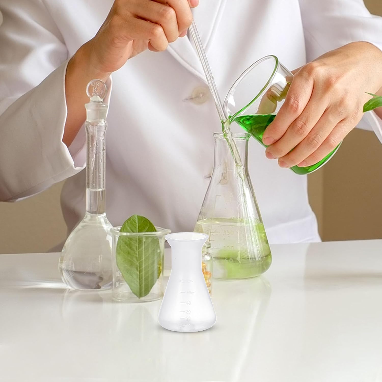 5pcs 50ml Pp Plastic Erlenmeyer Flasks Conical Lab Flasks for Chemical Experiments Science Supply Laboratory Use