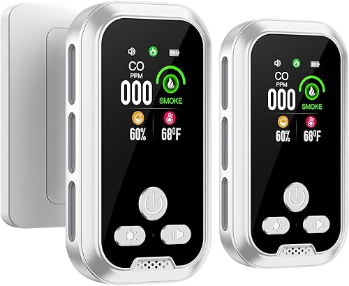 Detector de humo y monóxido de carbono 4 en 1 enchufable 4 en 1, batería de reserva integrada de 2000 mAh, pantalla HD sensor de humedad de