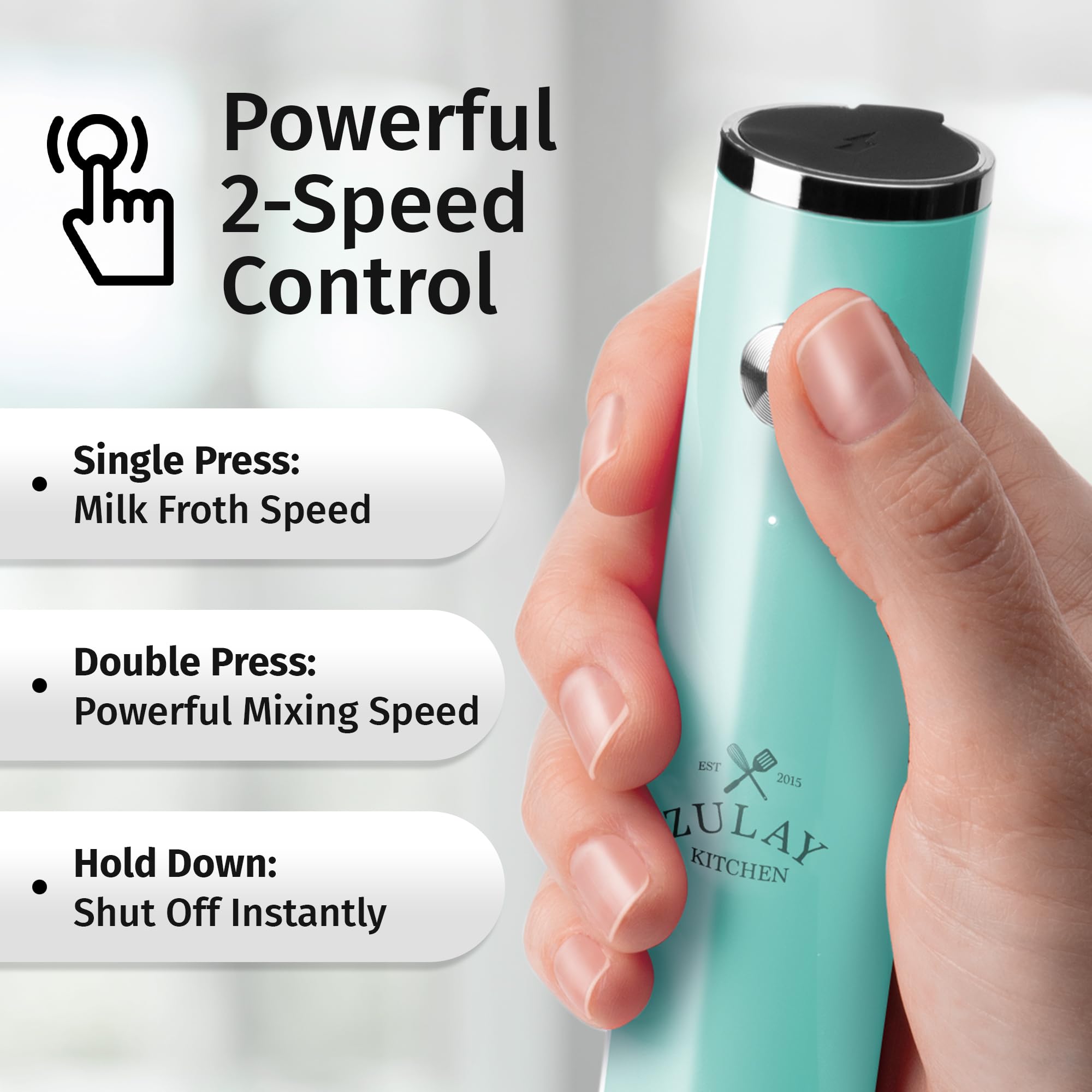 Zulay Kitchen Espumador de leche recargable de mano, varita espumadora, mezclador de bebidas, espumador eléctrico, para capuchinos, matcha y proteína en polvo, doble batidor de 2 velocidades