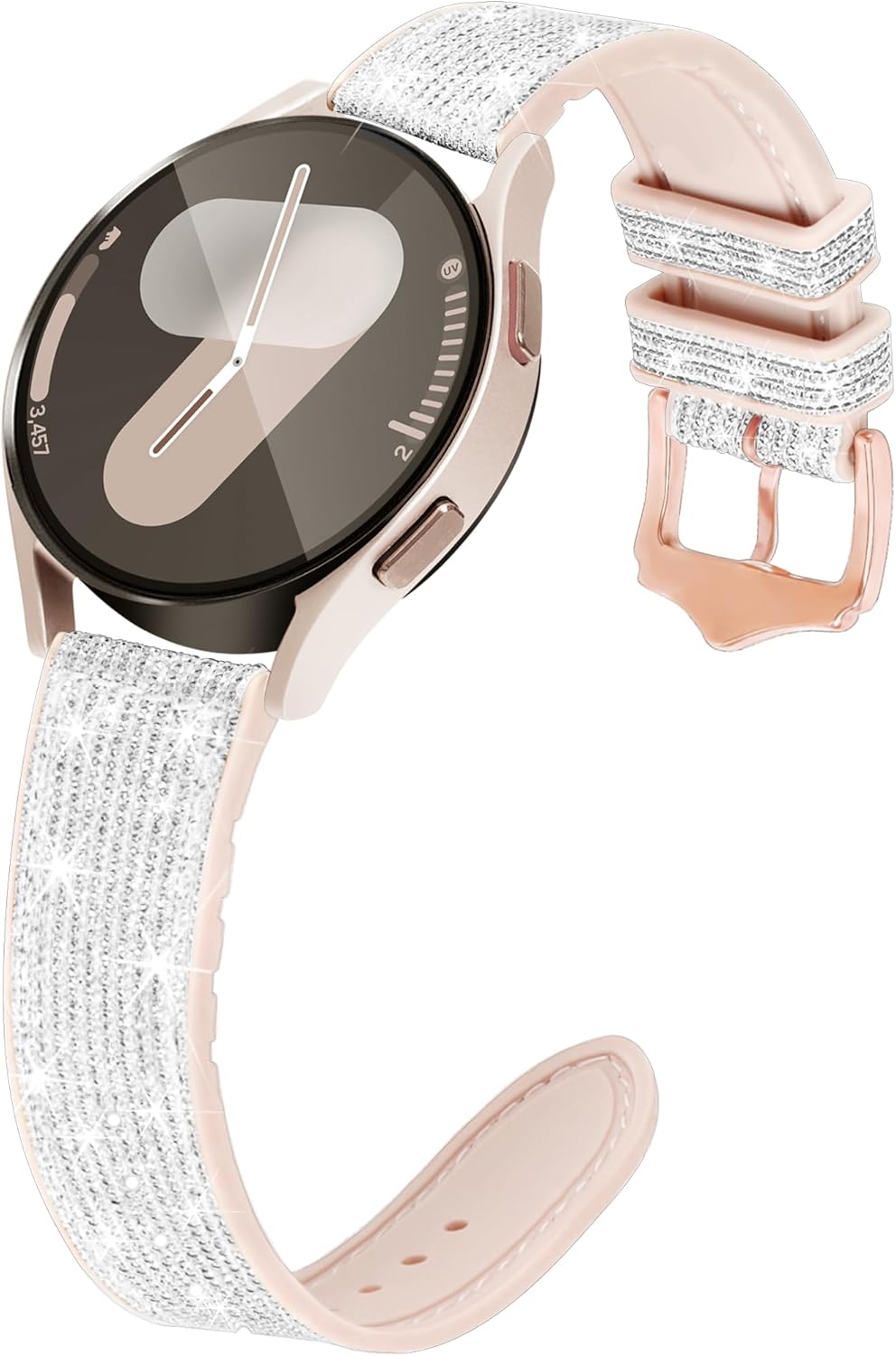 Bling Silicone Band for Samsung Galaxy Watch 7 6 5 4 FE Band 40mm 44mm, 20mm Watch Band for Women, Cute Bracelet for Samsung Watch Bands 6 4 Classic/3 41mm/Active 2-White