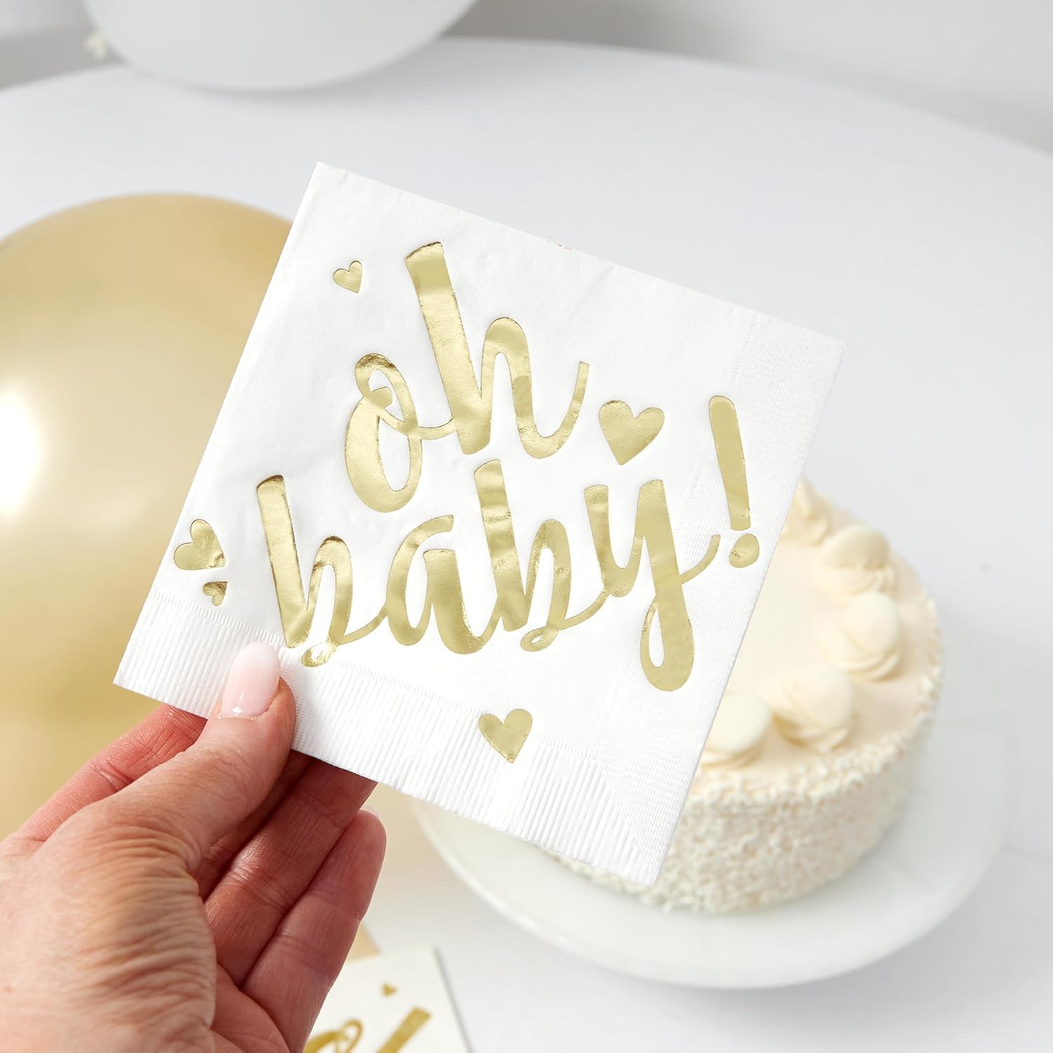 Oh Baby! Party Napkins - White and Gold (20)