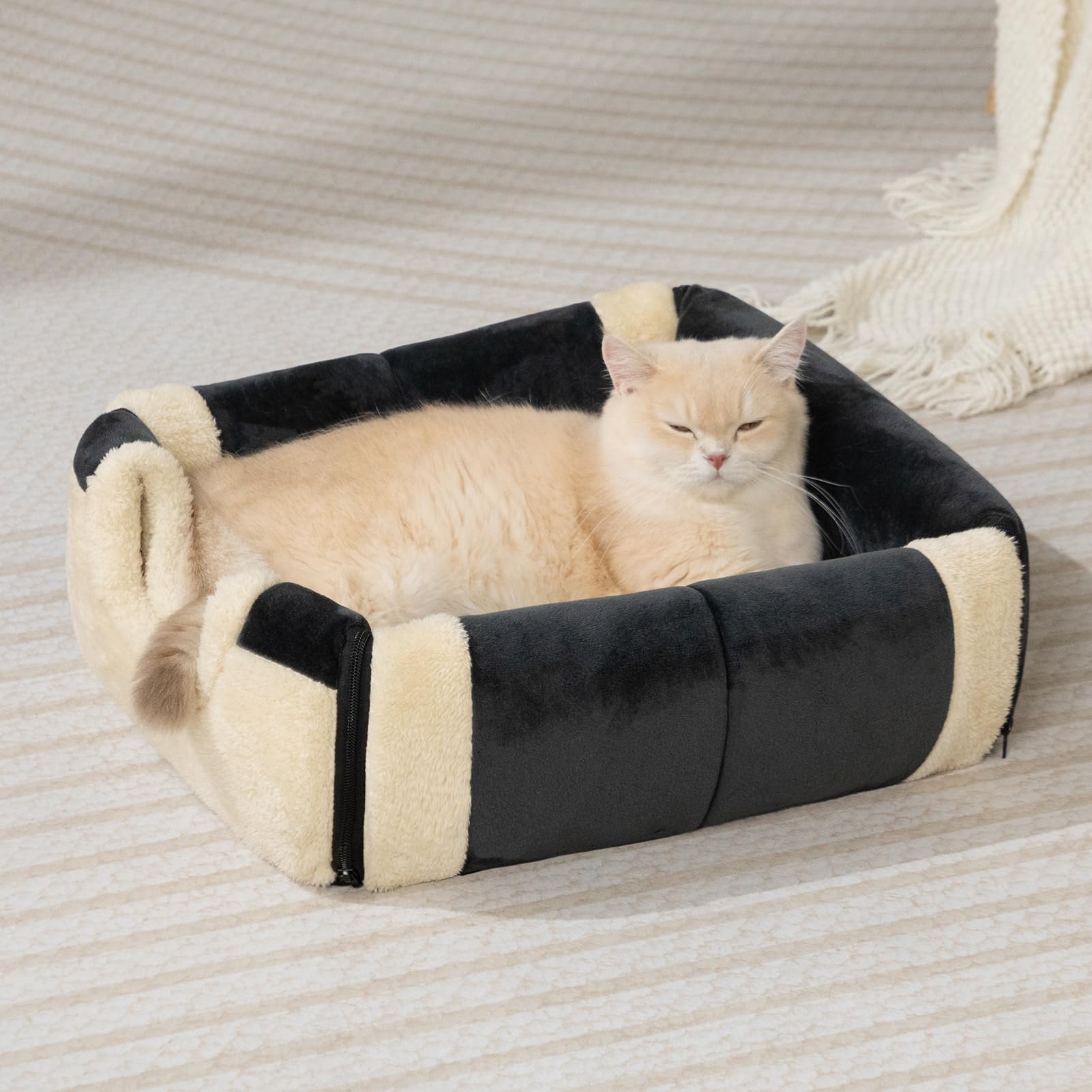 Hollypet Cama para Gato y Perros Pequeños, Plegable 2 en 1 Cama para Mascotas, Nido Suave y Cálida para Interior & Exterior, Gris Oscuro
