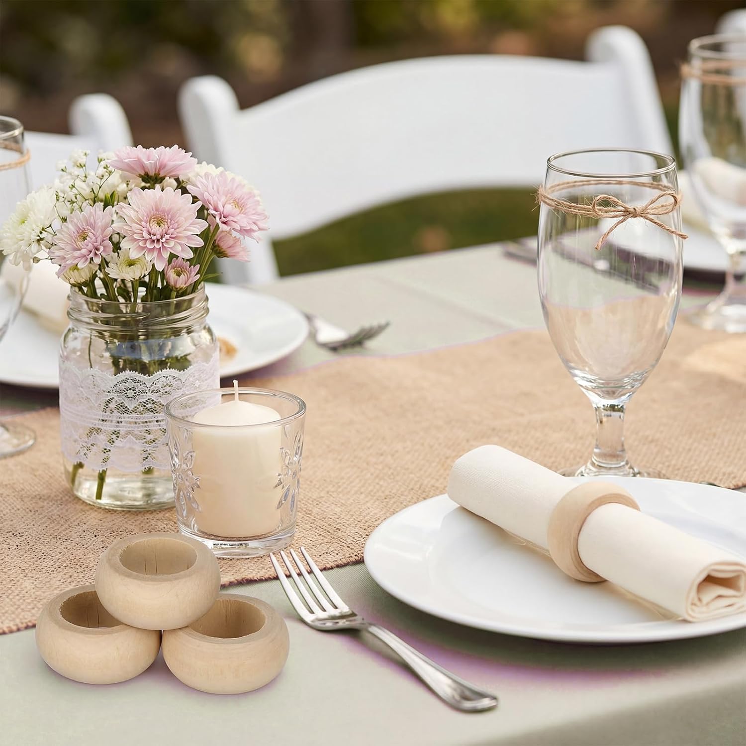 24 Pcs Wooden Napkin Rings Unfinished Wood Table Napkin Holders Farmhouse Rustic Dining Ring Buckles Bulk for Table Setting Accessories Wedding Holiday Party Decoration