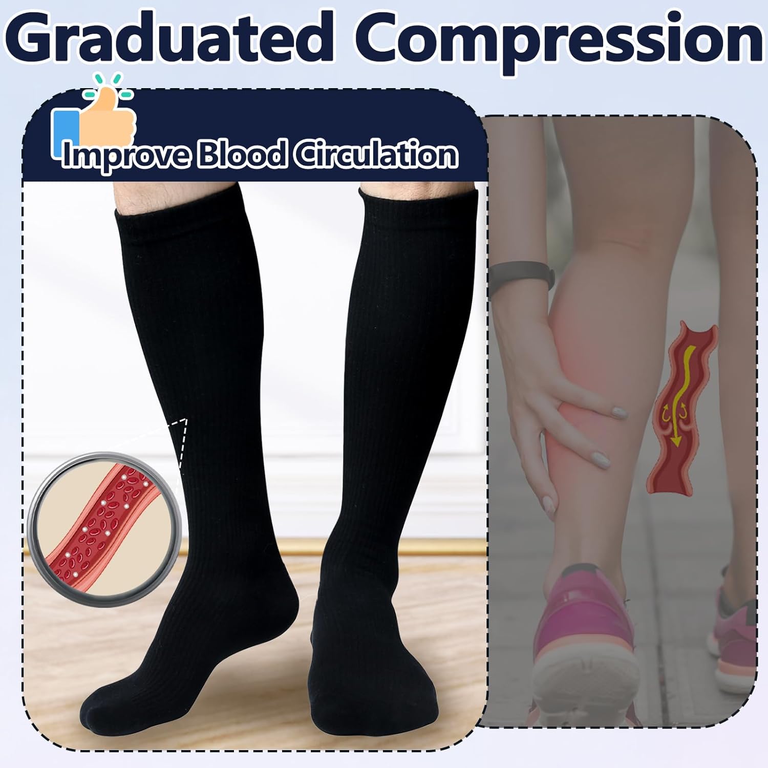 +MD Cotton Compression Socks for Women and Men 4/6 Pairs 15-20 mmHg Knee High Socks for Sports Travel Nurse Edema - Image 3