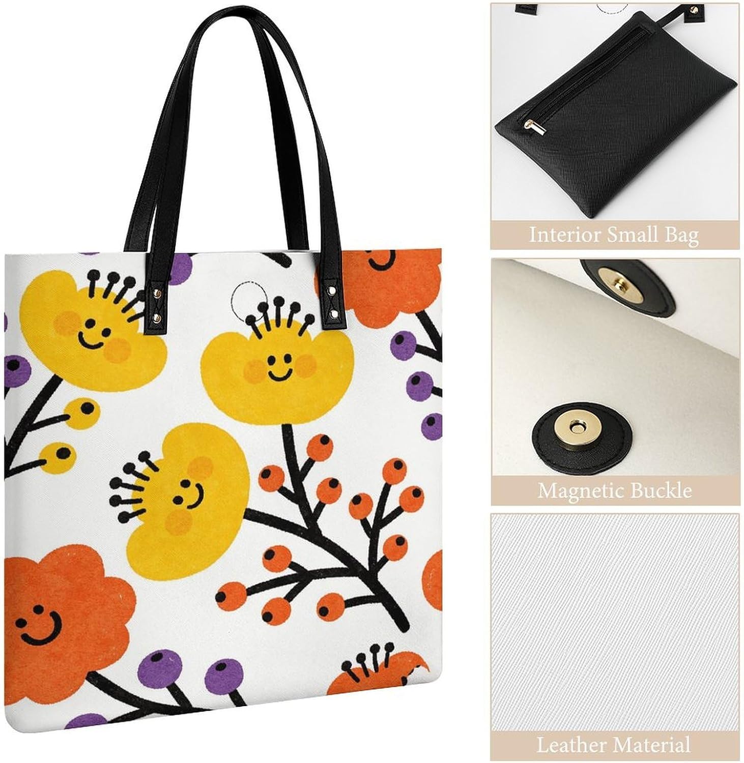 Flower Branch Pattern Cute Tote Bag with Magnetic Buckle Reusable Grocery Bags Lightweight Cross Body Handbag for Daily Essentials