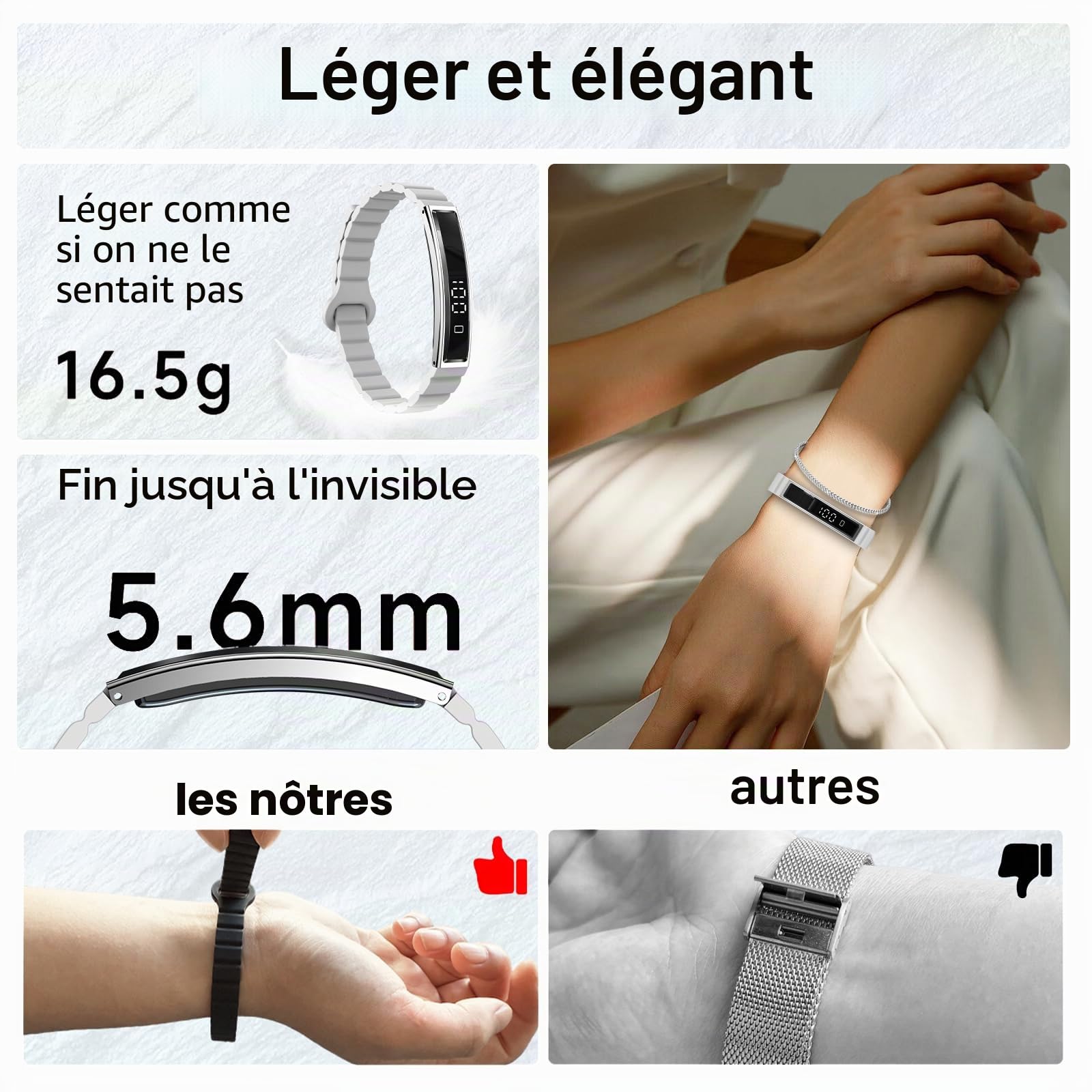 Efolen Bracelet Connecté Homme Femme Fitness Tracker, Montre Connectée avec Rappel d’Appel, Suivi Activité Sommeil Fréquence Cardiaque HRV, Santé Féminine pour Android iOS, Bracelet Décoratif Inclus