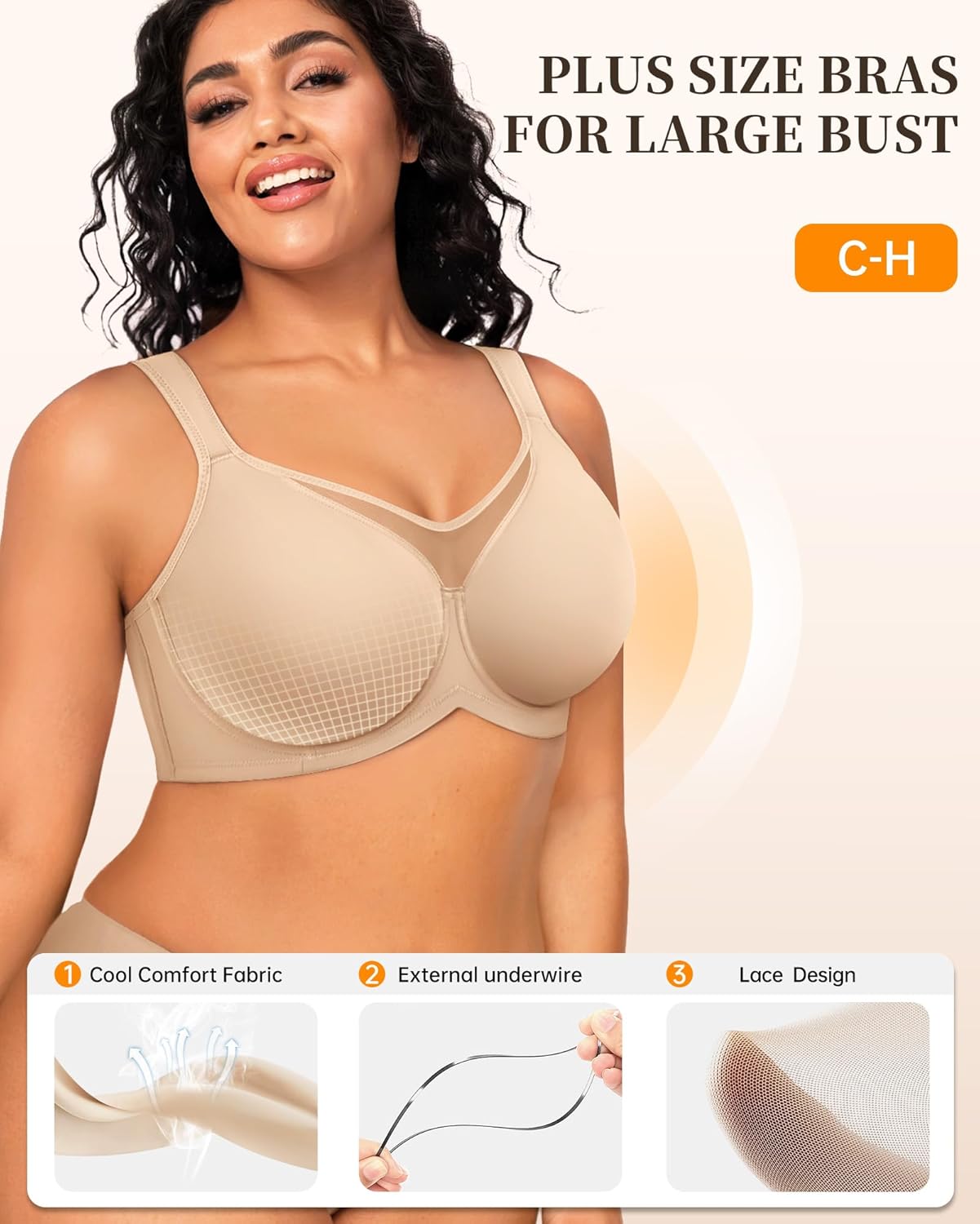 LetsJoli Minimizer Bras for Women Full Coverage Unlined Bra with Underwire Cool Comfort Support for Older Plus Size