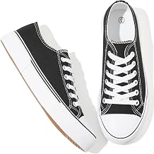 Adokoo Canvas Tennis Shoes for Women Low Top Casual White Black Sneakers for Women Lace Up Fashion Comfortable Walking Shoes