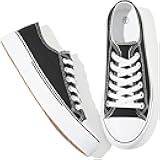 Adokoo Canvas Tennis Shoes for Women Low Top Casual White Black Sneakers for Women Lace Up Fashion Comfortable Walking Shoes