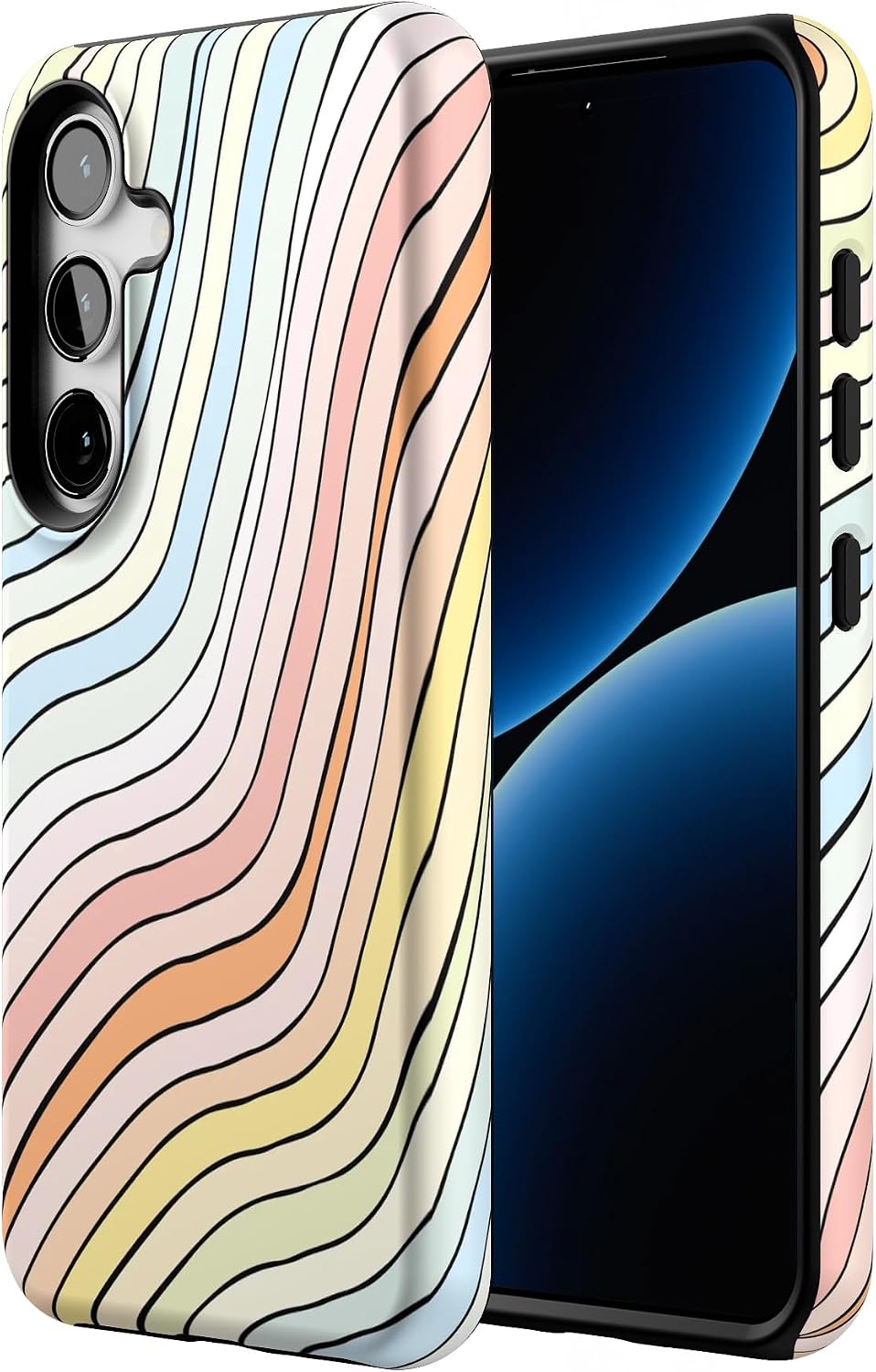 Casely Galaxy S24 Case | Ride The Wave | Pastel Rainbow Lined | Essential Slim Dual-Layer Protective Design