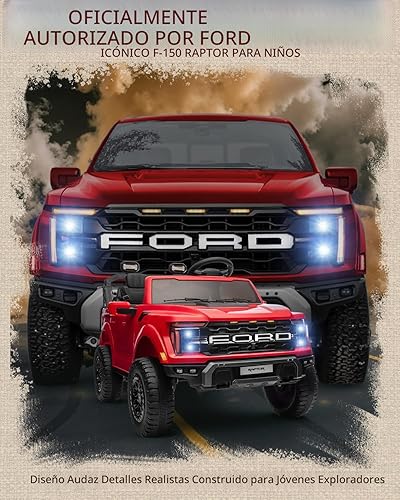 Miniatura 2 de First Ride On Juguetes de paseo de 2 plazas de 24 V para niños, vehículos eléctricos con licencia Ford F-150 Raptor para niños con control remoto,