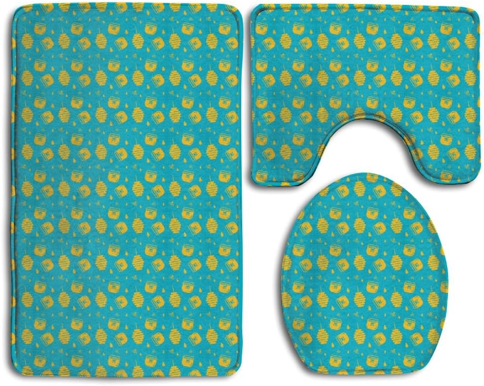 Colored Honey Po 3 Piece Bathroom Mats Set Non-Slip Bathroom Rugs/Contour Mat/Toilet Cover