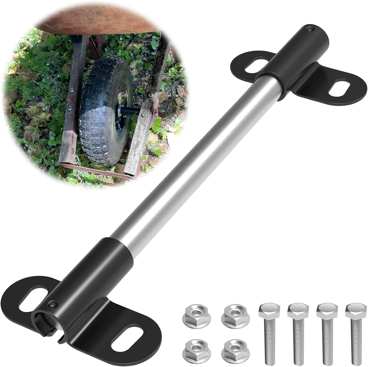 Heavy Duty Wheelbarrow Axle Bracket Set Compatible with 5/8” Wheelbarrow Axles Wheelbarrow Axle Shaft and Bracket Wheelbarrows Spare Part Include Bolt and Nut