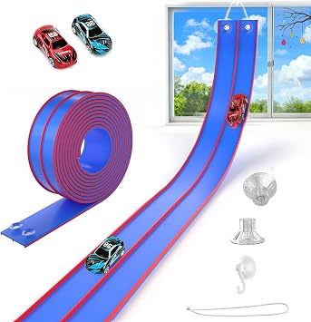 TAEMVV Flexible Race Track for Kids, 15 Ft Dual Car Track Set, Royal Blue | Compatible with Hot Wheels 1/64 Diecast Cars, Reinforced Suction Cup for Boys Girls 3+