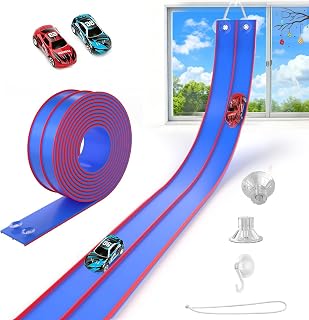 TAEMVV Flexible Race Track for Kids, 15 Ft Dual Car Track Set, Royal Blue | Compatible with Hot Wheels 1/64 Diecast Cars, Kids' Play ATVs Track, Reinforced Suction Cup for Boys Girls Ages 3+