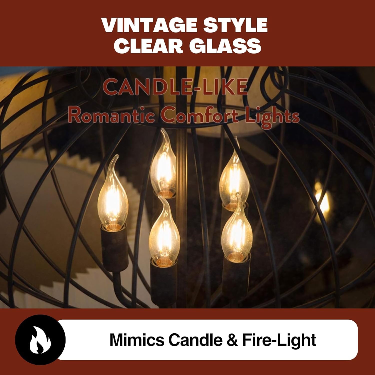 Norb NorbCOZY Vintage-Flame Candelabra B11 LED Bulb - Candlelight Spectrum for Relaxation & Comfort. 4W, Clear Glass, E12 Base, Warm Glow. for Chandeliers, Sconces & Ambient Lighting​ (6-Pack)