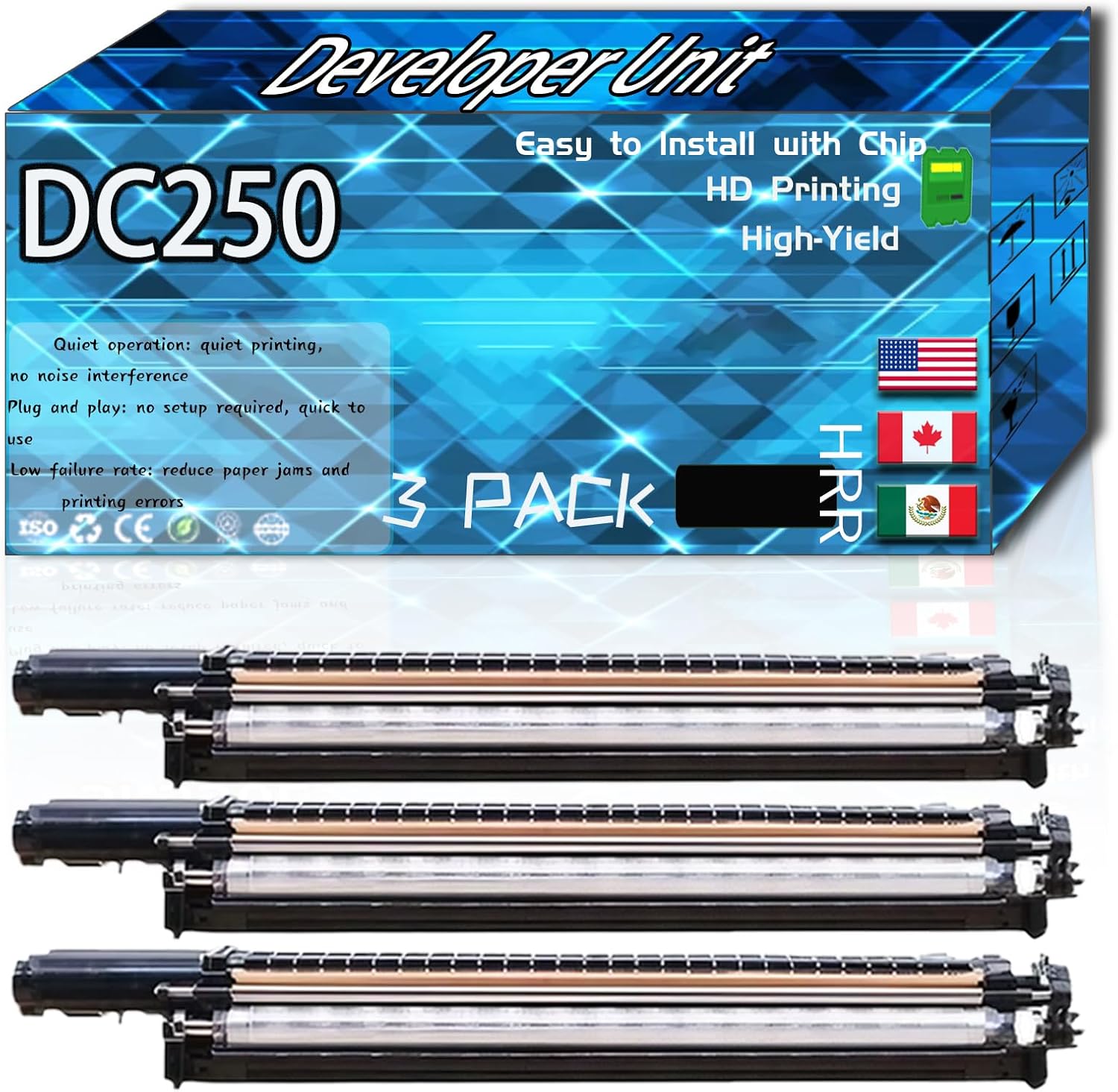DC250 Developer Unit Compatible for Xerox DocuColor DC240 DC242 DC250 DC252 and DC260 Printers, High Production Replacement (3 Pack Black)