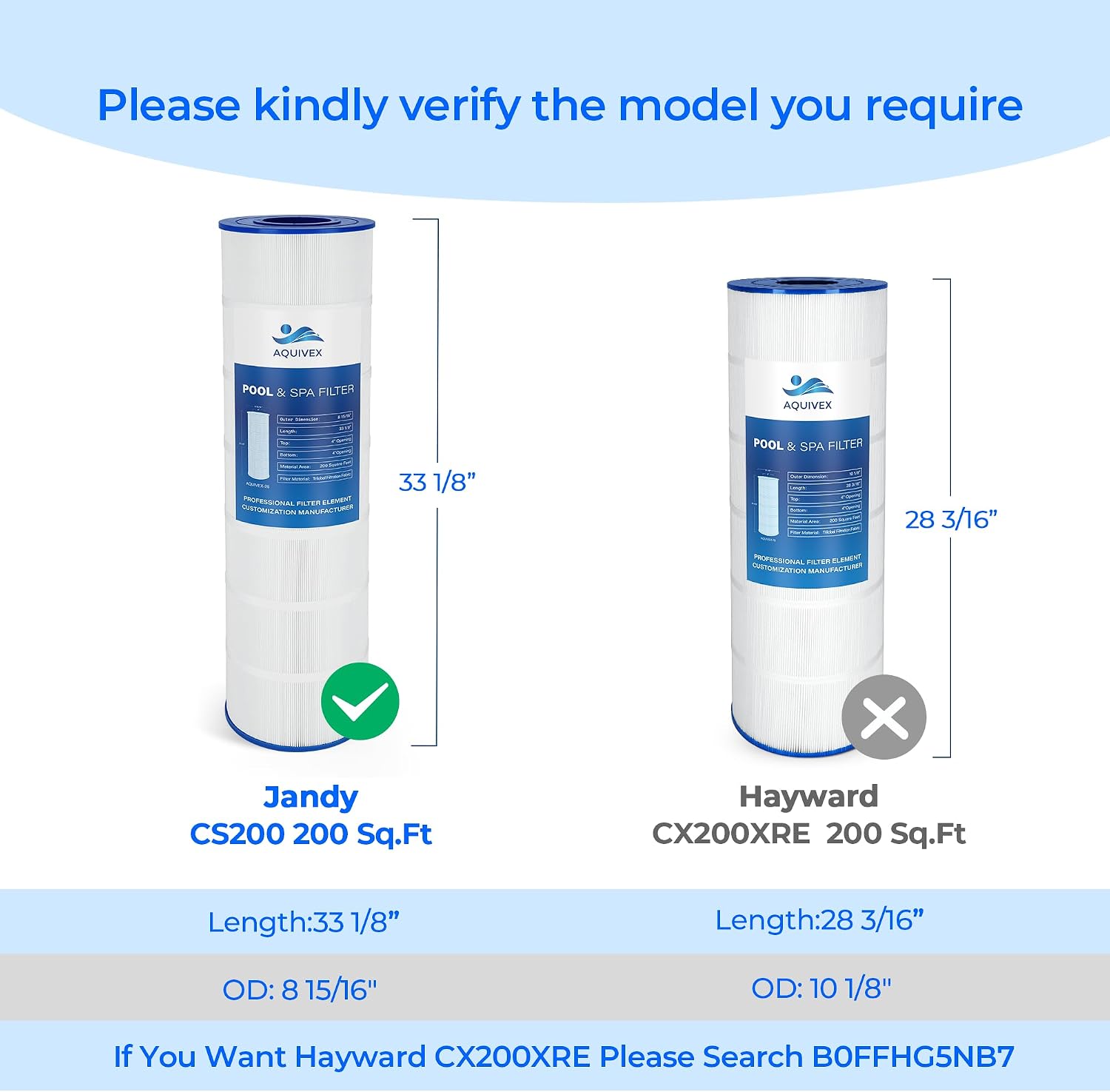 CS200 Jandy Pool Filter Cartridge, Compatible with Jandy CS200, R0462400, Pleatco PJANCS200, Ultral-B9, Filbur FC‑0823, Unicel C-8418, 1 Pack