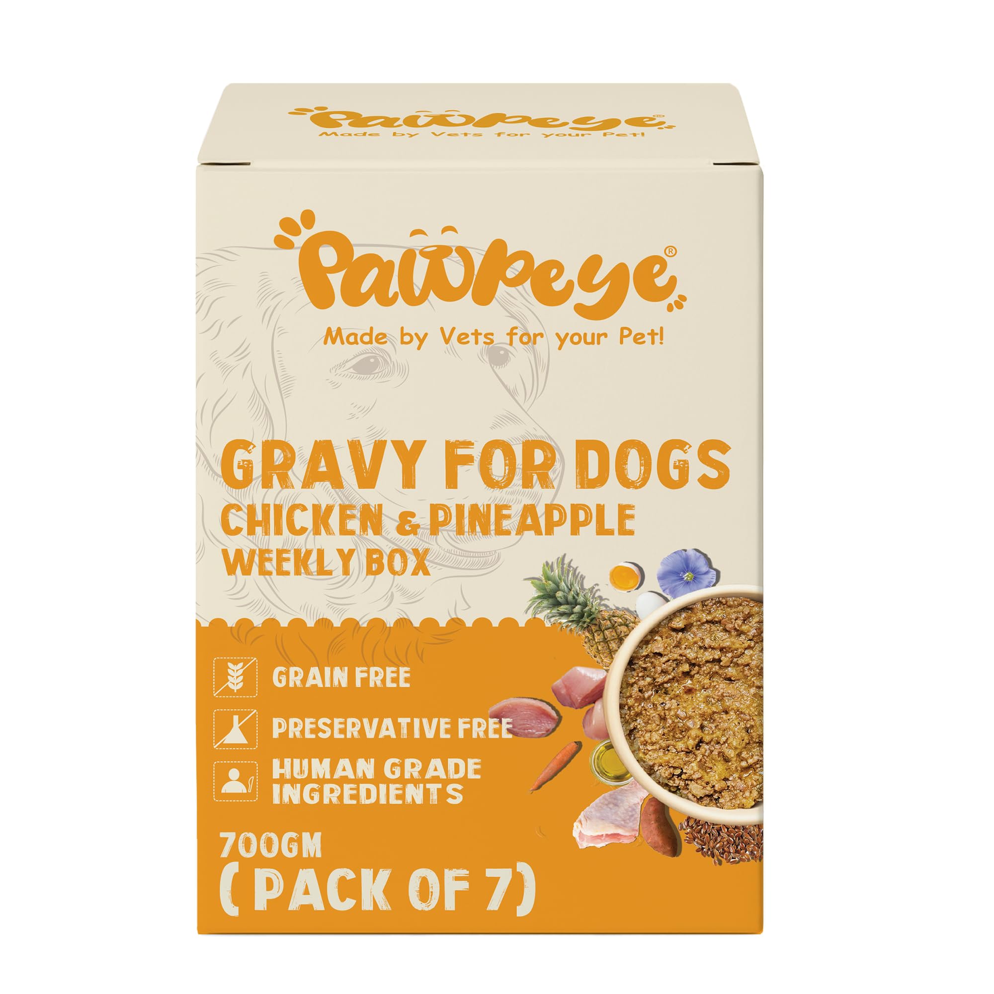 Pawpeye Wet Dog Food Weekly Box-Chicken & Pineapple Flavour | 7 Packs x 100g, 700g | for Adult Dogs & Puppies | Vet-Formulated, Human-Grade, Grain & Preservative-Free, 100% Natural